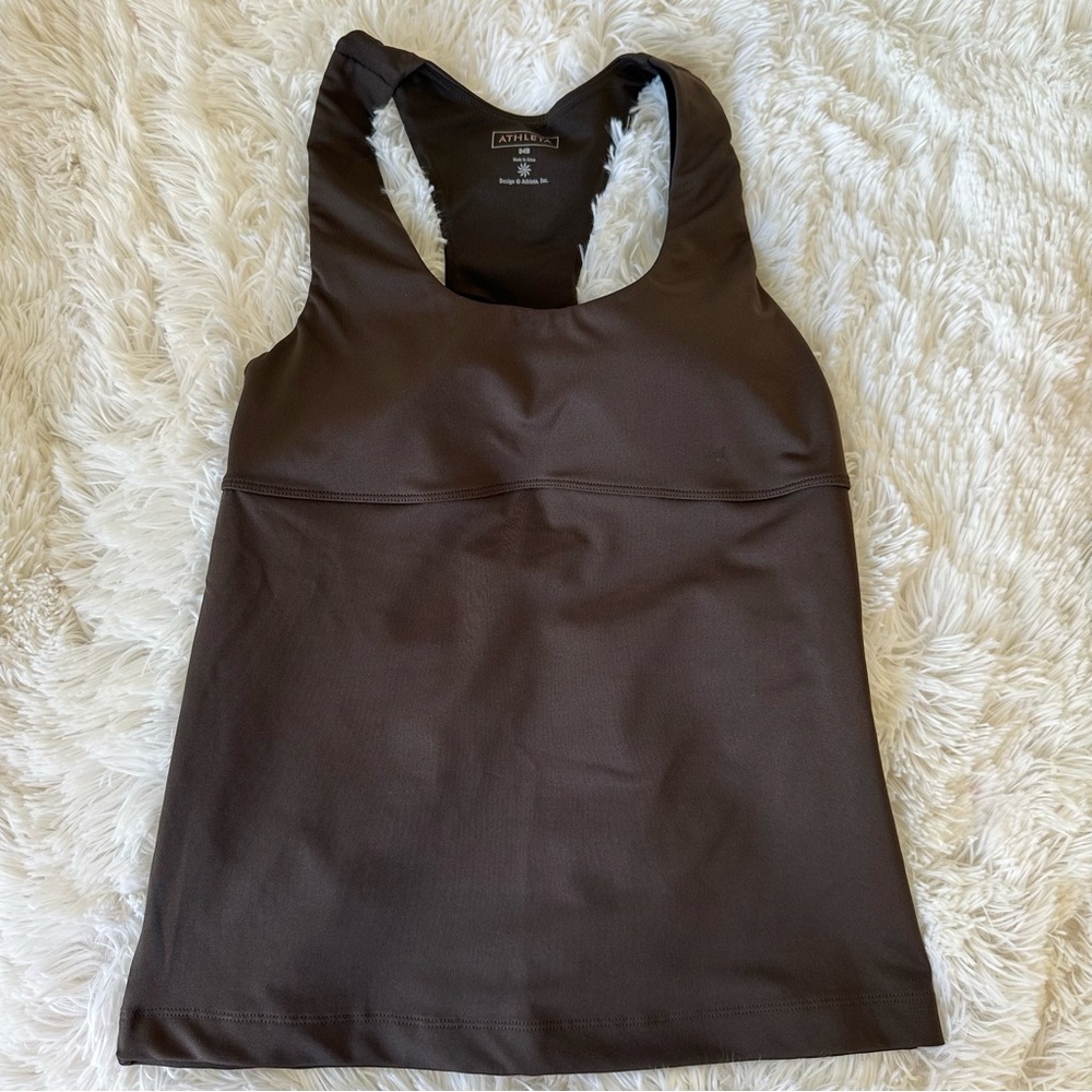 Athleta Empire Brown Racerback Tank Top Built In Bra Shelf Bra Women’s 34B Yoga